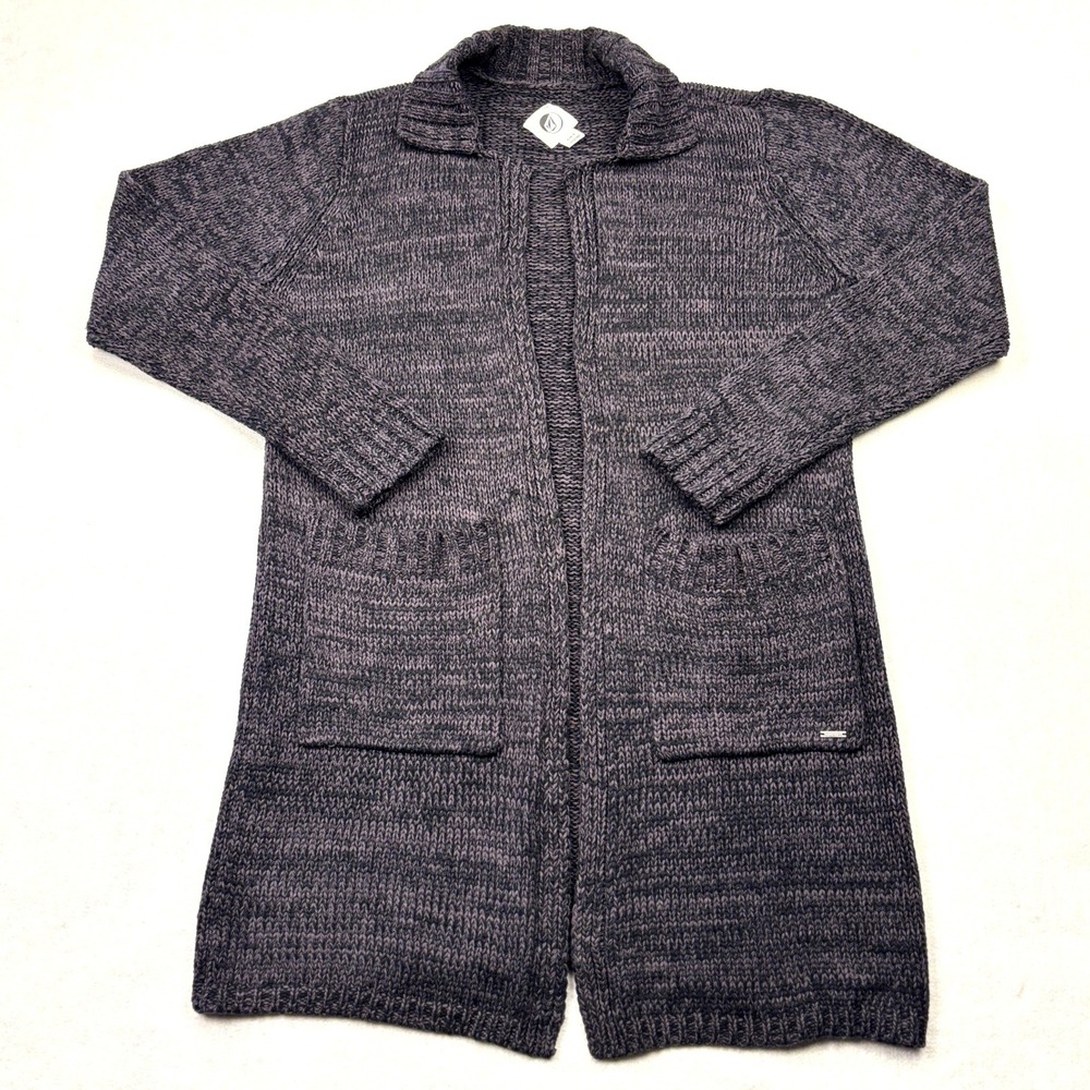 Volcom Wild Yonder Cardigan Sweater Womens XL Charcoal Grey Marled Duster Long